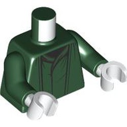 LEGO part 973c35h27pr0001 Torso, Dark Green Arms, White Hands with print in Earth Green/ Dark Green