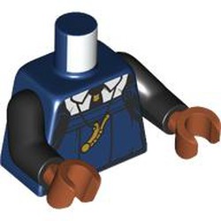 LEGO part 973c03h41pr0001 Torso, Black Arms, Dark Orange Hands with print in Earth Blue/ Dark Blue