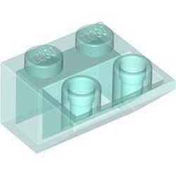 LEGO part 3660 Slope Inverted 45° 2 x 2 [Ovoid Bottom Pin, Bar-sized Stud Holes] in Transparent Light Blue/ Trans-Light Blue