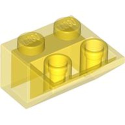 LEGO part 3660 Slope Inverted 45° 2 x 2 [Ovoid Bottom Pin, Bar-sized Stud Holes] in Transparent Yellow/ Trans-Yellow