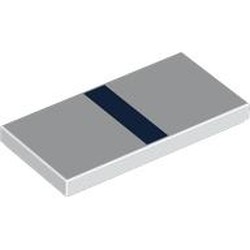 LEGO part 87079pr9857 Tile 2 x 4 with Dark Blue Stripe print in White