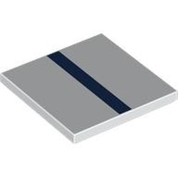 LEGO part 1751pr0019 Tile 4 x 4 with Dark Blue Stripe print in White