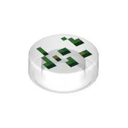 LEGO part 98138pr0436 Tile Round 1 x 1 with Green / Dark Green Pixelated Moss/Seaweed print in Transparent/ Trans-Clear