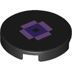 LEGO part 14769pr9959 Tile Round 2 x 2 with Pixelated Lavender/Dark Purple Eye print in Black