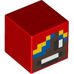 LEGO part 19729pr0094 Minifig Head Special, Cube with print in Bright Red/ Red