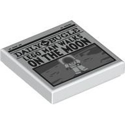 Tile 2 x 2 with Newspaper Daily Bugle 'LEGO MAN WALKS ON THE MOON' print