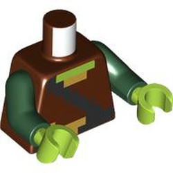 LEGO part 973c35h18pr0003 Torso, Dark Green Arms, Lime Hands with print in Reddish Brown