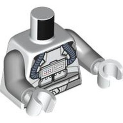 LEGO part 973c14h27pr0005 Torso, Light Bluish Gray Arms, White Hands with print in White