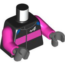 LEGO part 973c36h12pr0001 Torso, Dark Pink Arms, Dark Bluish Gray Hands with print in Black