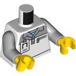 LEGO part 973c14h01pr0002 Torso, Light Bluish Gray Arms, Yellow Hands with print in White