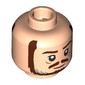 Minifig Head Qui-Gon Jinn, Dark Brown Eyebrows, Moustache, Beard, Dark Bluish Grey Streaks, Wrinkles, Closed Mouth / Angry Open Mouth Print