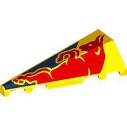 LEGO part 3504pr0002 Wedge Sloped 2 x 5 Left with Red Bull, Dark Blue Background print in Bright Yellow/ Yellow