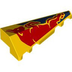 LEGO part 3505pr0002 Wedge Sloped 2 x 5 Right with Red Bull, Dark Blue Background print in Bright Yellow/ Yellow