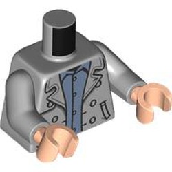 LEGO part 973c14h02pr0002 Torso, Light Bluish Gray Arms, Light Nougat Hands with print in Medium Stone Grey/ Light Bluish Gray