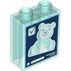 LEGO part 76371pr0271 Duplo Brick 1 x 2 x 2 with X-Ray of Stuffed Bear print in Transparent Light Blue/ Trans-Light Blue