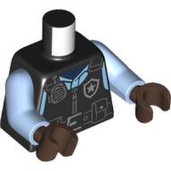 LEGO part 973c29h80pr0001 Torso, Bright Light Blue Arms, Umber Brown Hands with print in Black