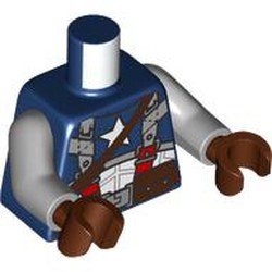 LEGO part 973c14h19pr0001 Torso, Light Bluish Gray Arms, Reddish Brown Hands with print in Earth Blue/ Dark Blue