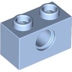 LEGO part 3700 Technic Brick 1 x 2 [1 Pin Hole] in Light Royal Blue/ Bright Light Blue