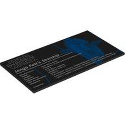 LEGO part 90498pr0032 Tile 8 x 16 with 'STAR WARS', 'Jango's Fett's Starship', Statistics print in Black