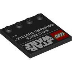 LEGO part 6179pr0040 Plate Special 4 x 4 with Studs on One Edge with ;LEGO STAR WARS, 'KYLO REN'S COOMAND SHUTTLE' print in Black