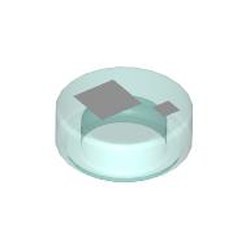 LEGO part 98138pr0060 Tile Round 1 x 1 with Large and Small White Squares Print (Brickheadz Eye) in Transparent Light Blue/ Trans-Light Blue