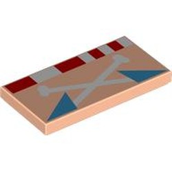 LEGO part 87079pr9851 Tile 2 x 4 with Red/White Rectangles, White Laces, Dark Azure Collar print in Light Nougat