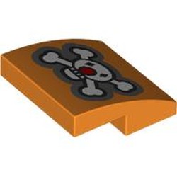 LEGO part 15068pr0111 Slope Curved 2 x 2 x 2/3 with Skull and Bones, Red Nose print in Bright Orange/ Orange