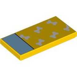LEGO part 87079pr9863 Tile 2 x 4 with Bed, White Bones Blanket, Light Aqua Pillow print in Bright Yellow/ Yellow