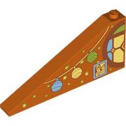 LEGO part 49618pr0001 Slope 25° 1 x 8 x 3 with Stars, Garland, Bunny and Half Stained Glass Round Window print in Reddish Orange