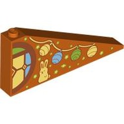 LEGO part 49618pr0002 Slope 25° 1 x 8 x 3 with Stars, Garland, Portrait and Half Stained Glass Round Window print in Reddish Orange