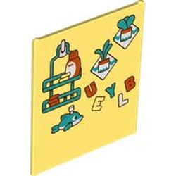 LEGO part 42509pr0009 Glass for Frame 1 x 6 x 6 with White Windows print in Cool Yellow/ Bright Light Yellow
