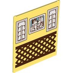 LEGO part 42509pr0011 Glass for Frame 1 x 6 x 6 with White 3-Pane Window / Window, Mirror, Toilet Brush print in Cool Yellow/ Bright Light Yellow