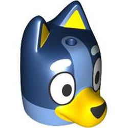 LEGO part 109806pr0001 Minifig Head Special, Bluey with Yellow Nose, Dark Blue Top (Bluey) in Medium Blue