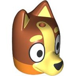 LEGO part 109805pr0001 Minifig Head Special, Bluey with Bright Light Yellow Nose, Reddish Brown Side, Orange Fur (Chili) in Bright Orange/ Orange