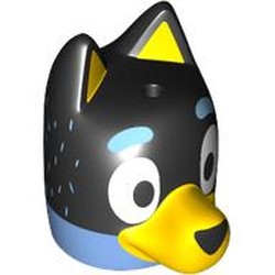 LEGO part 109806pr0003 Minifig Head Special, Bluey with Yellow Nose, White Fur, Dark Blue Top (Bandit) in Medium Blue