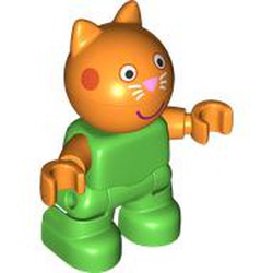 LEGO part 109862pr0001 Duplo Figure Child, Cat with Orange Head, Bright Pink Nose, Smile print in Bright Green