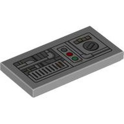 LEGO part 87079pr0109 Tile 2 x 4 with Control Panel print in Medium Stone Grey/ Light Bluish Gray
