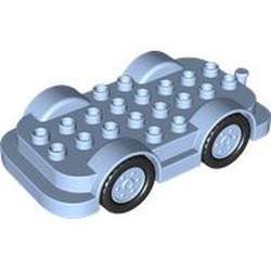LEGO part 24911c05 Duplo Car Base 4 x 8 with Four Black Wheels and Bright Light Blue Hubs in Light Royal Blue/ Bright Light Blue
