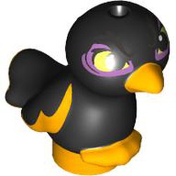 LEGO part 98388pr0010 Animal, Bird, Two Feet with Bright Light Orange Beak, Feet, Lavender/Bright Light Yellow Eyes print in Black