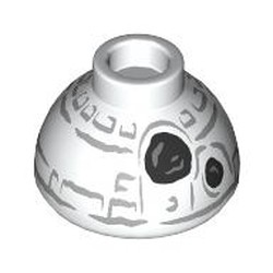 LEGO part 20952pr0006 Brick Round 1.5 x 1.5 Dome Top with Snowman BB-8, Black Coals Print in White