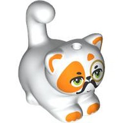 LEGO part 2652pr0006 Animal, Cat, Chubby with Olive Green Eyes, Orange Fur, Black Mustache print in White