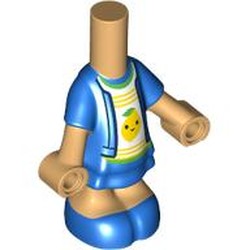 LEGO part 69969pr0004 Microdoll Body Short Dress Blue with White Shirt, Lemon, Yellow Lines print in Warm Tan