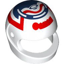 LEGO part 2446pr0065 Helmet, Standard with Red/Dark Blue Decorations print in White