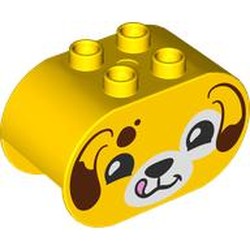 LEGO part 4198pr0056 Duplo Brick 2 x 4 x 2 Rounded Ends with Dog Head, Reddish Brown Ears print in Bright Yellow/ Yellow