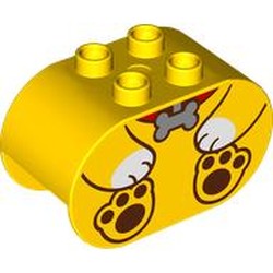 LEGO part 4198pr0055 Duplo Brick 2 x 4 x 2 Rounded Ends with Dog Body, Silver Bone print in Bright Yellow/ Yellow