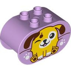LEGO part 4198pr0057 Duplo Brick 2 x 4 x 2 Rounded Ends with Yellow/Reddish Brown Dog print in Lavender