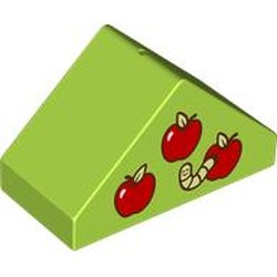 LEGO part 29303pr0004 Duplo Brick 4 x 2 Double Slope 45° with Apples print in Bright Yellowish Green/ Lime