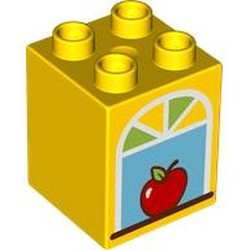 LEGO part 31110pr0176 Duplo Brick 2 x 2 x 2 with Arched Window, Apple print in Bright Yellow/ Yellow