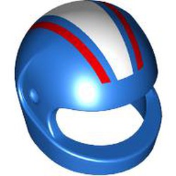 LEGO part 2446pr0066 Helmet, Standard with White/Red Stripes print in Bright Blue/ Blue