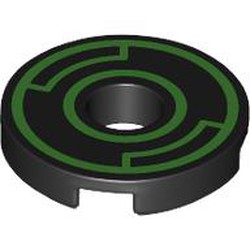 LEGO part 15535pr0017 Tile Round 2 x 2 with Hole with Bright Green Circles print in Black